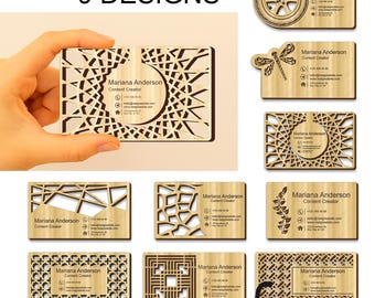 Set of 9 Business Card Template, Laser Cut File, Creative & Customizable Design