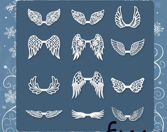 12 Angel Wings ornaments, Wings for Macrame, Laser and Paper Cut File  SVG