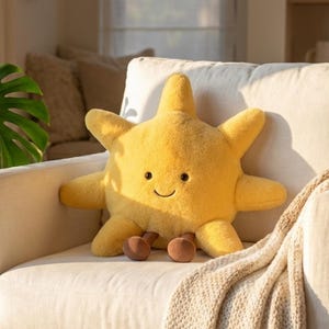 Large Smiling Sun Plush - 44cm Soft Yellow Decorative Sun Pillow