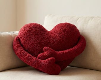 Almohada de abrazo de corazón rojo con brazos largos, cojín de peluche, acogedor regalo de San Valentín, decoración de habitación kawaii, linda almohada para leer.