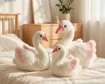 White Swan Plush, Cotton Stuffed Animal, Nursery Decor