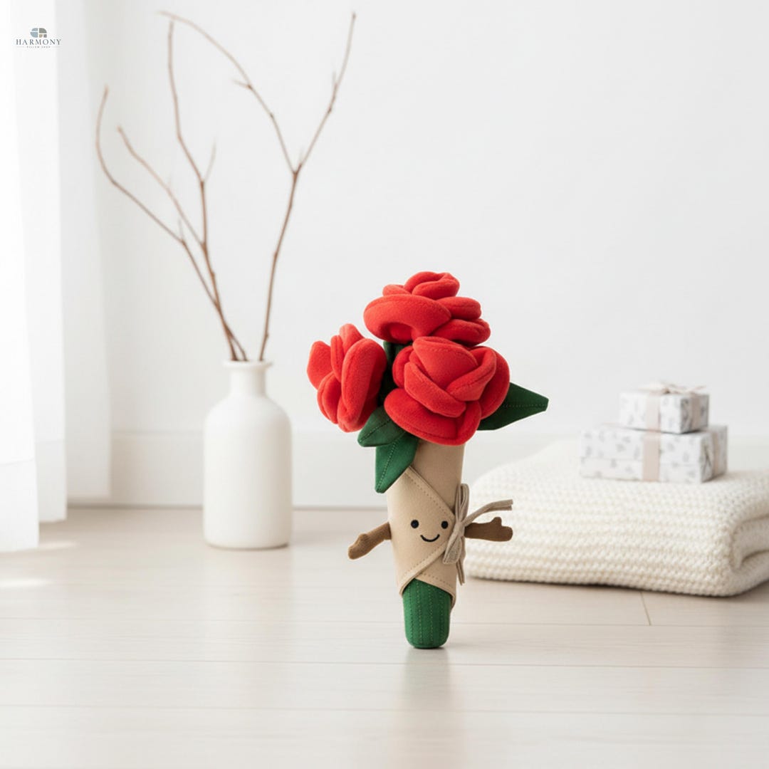Handmade Plush Rose Bouquet, Smiling Character, Nursery Decor - Etsy