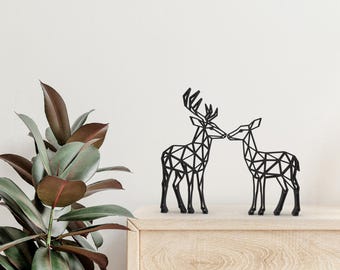3D Printed Geometric Kissing Deer Couple Figurine | Modern Nordic Minimalist Home Decor