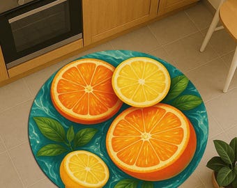 Citrus Fruit Round Rug, Pop Art Lemon Orange Carpet