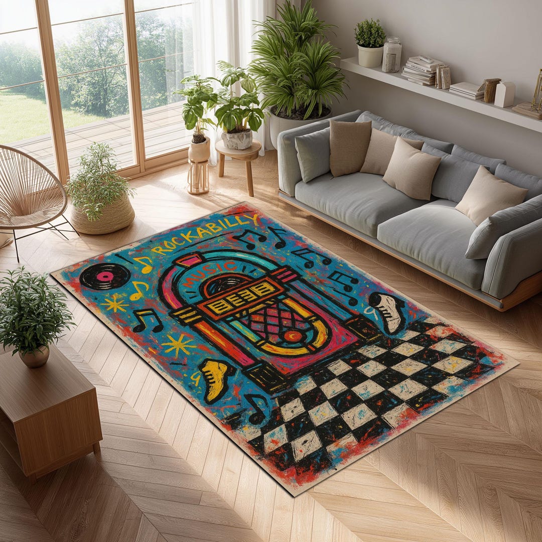 Retro Dining Rug Rockabilly Jukebox Rug: 1950s Retro Diner Style - Etsy