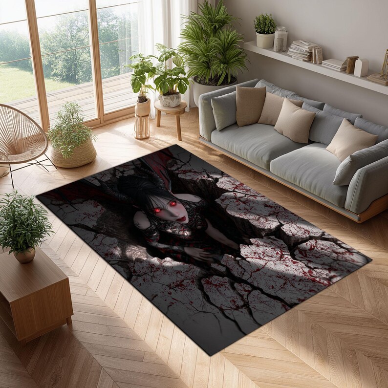 3D Anime Demon Girl Rug – Gothic Horror Cracked Ground Carpet - Etsy