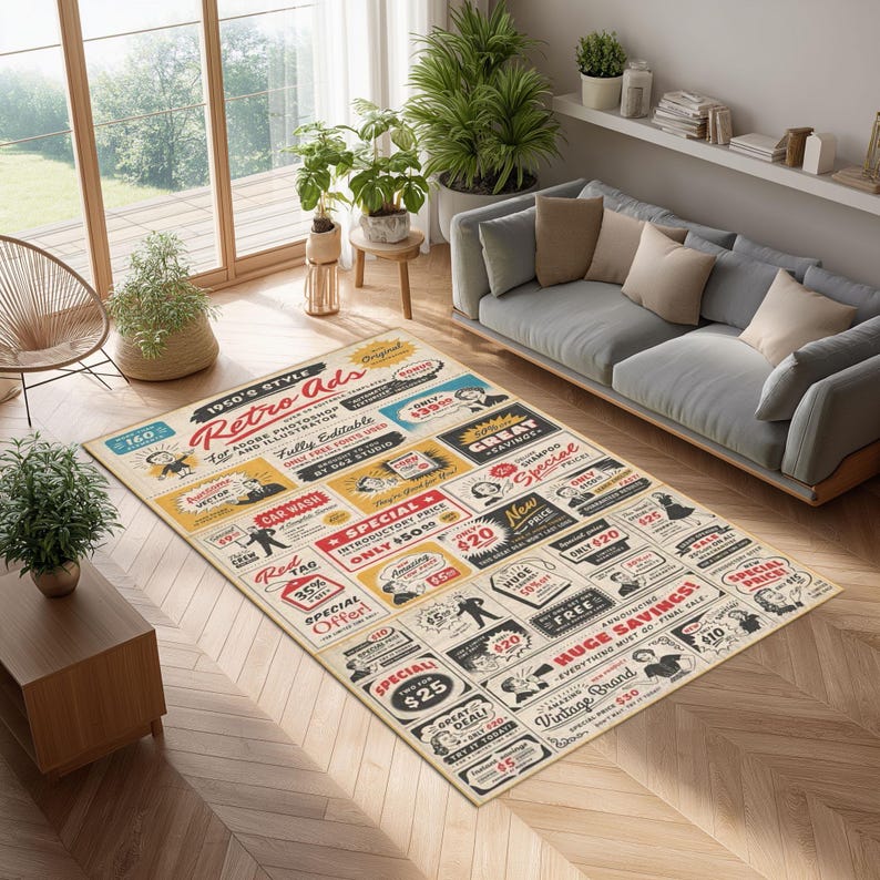 1950s Retro Ad Rug: Vintage Pop Art Design - Etsy
