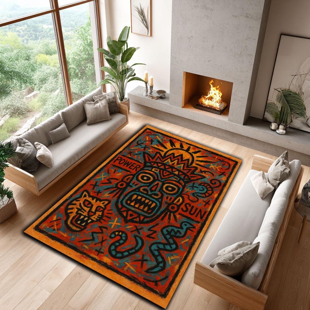 Aztec Sun Tribal Rug: Bold Ethnic Home Decor - Etsy