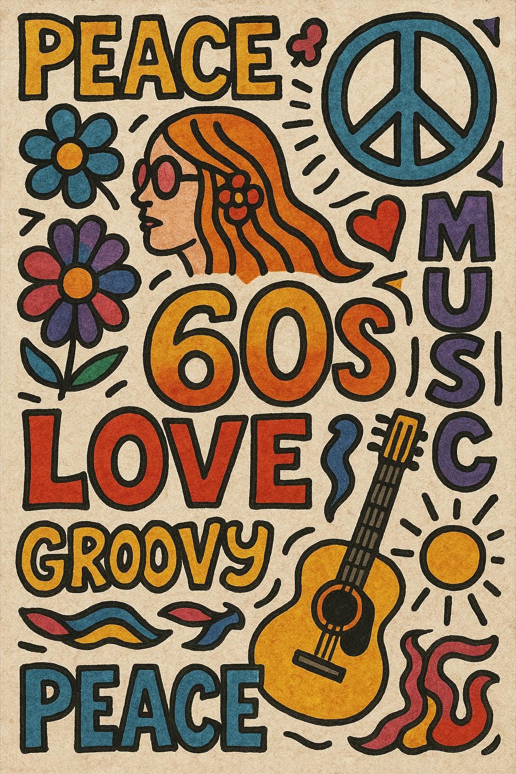 Vector Hippy Rug 1960s Hippie Rug: Retro Psychedelic Flower Power Area Carpet - Etsy