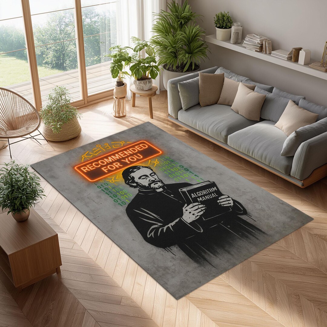 Algorithm Priest Rug, Binary Code Tech Art, AI Religion Illusion Floor ...