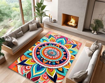 Colorful Mandala Area Rug – Boho Chic Home Decor