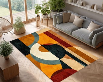 Modern Geometric Rug: Retro Colorful Abstract Art Carpet