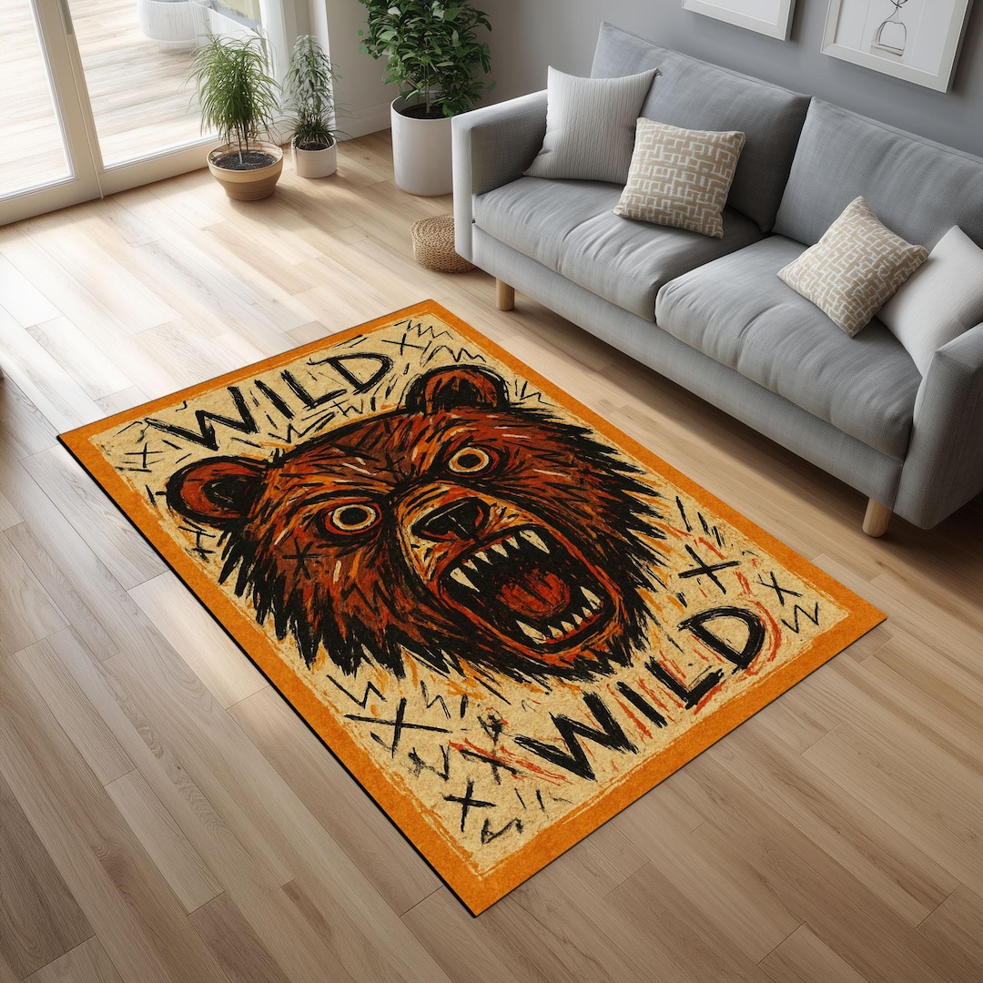 Wild Bear Rug: Rustic Cabin Decor, Forest Wildlife Design - Etsy