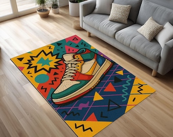Retro Sneaker Rug: 90s Pop Art Streetwear Design