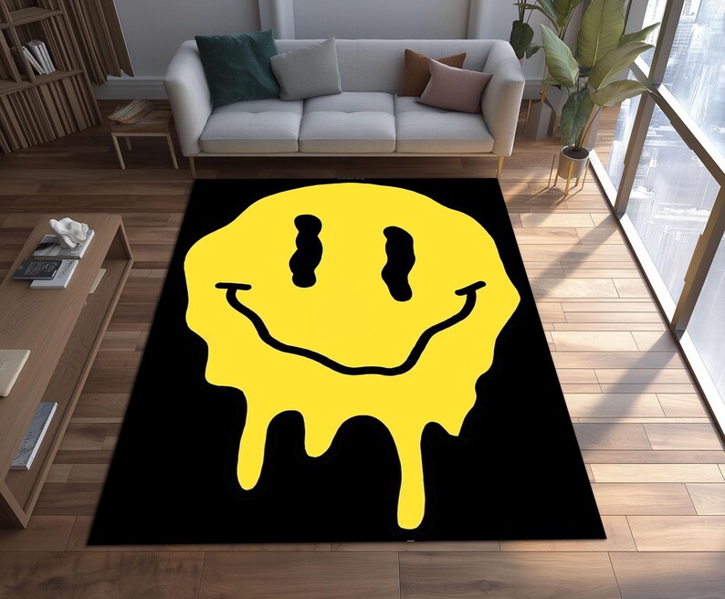 Drippy Face Rug Melted Smiley Face Rug, Trendy Yellow Drip Art Carpet - Etsy Australia