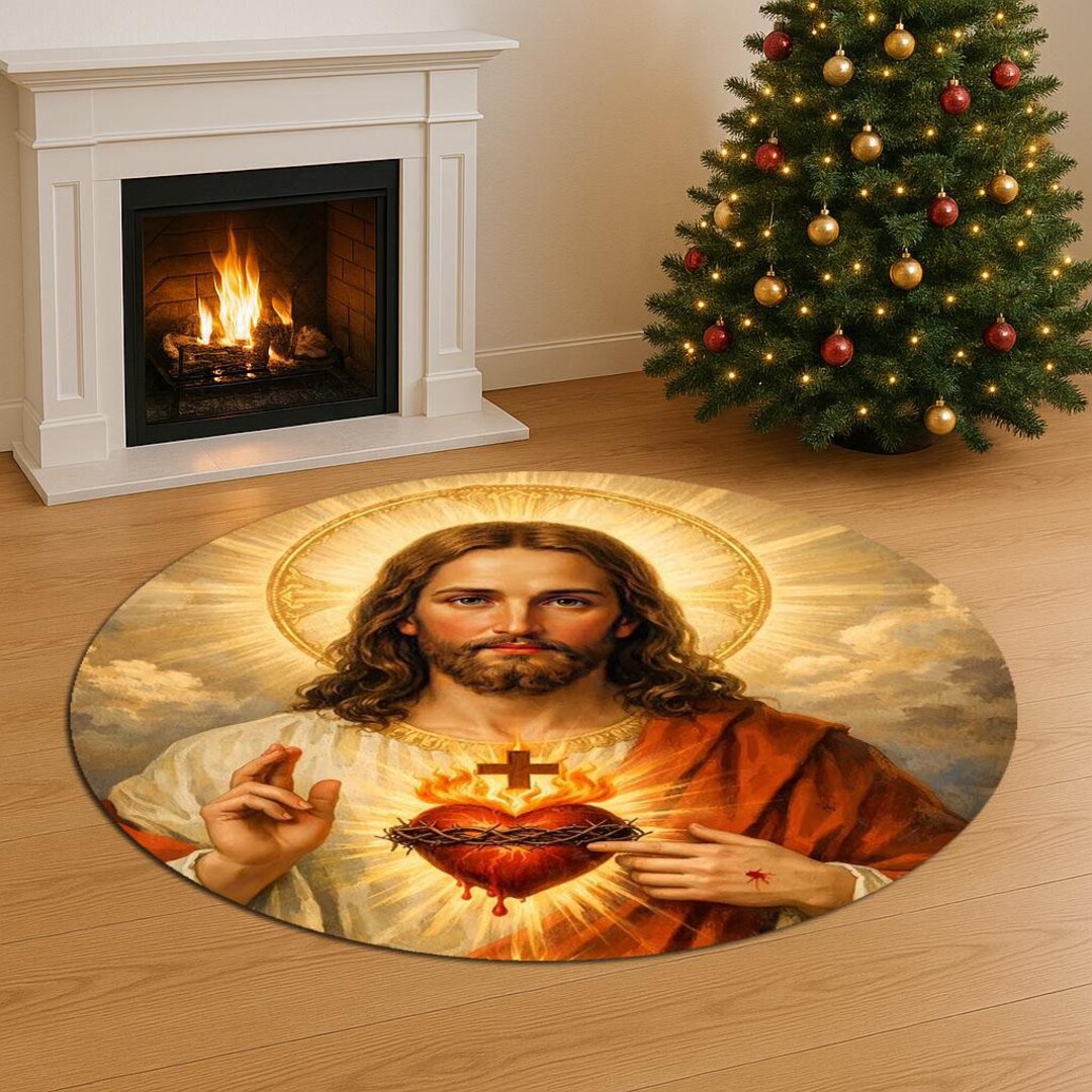 Scared Heart Rug Sacred Heart Jesus Round Rug, Christian Religious Spiritual Decor ...