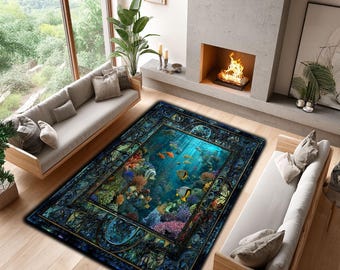 Ocean Fish Rug: Colorful Coral Reef, Nautical Home Decor