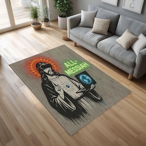 VR Jesus Graffiti Rug – Digital Religion, Tech Messiah Art