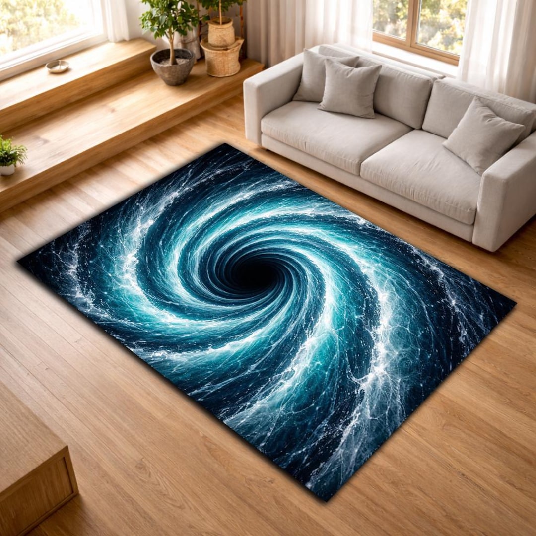 Loop Rag Rug Sea Ocean Wave Spiral Rug – Deep Sea Aqua Vortex Carpet - Etsy