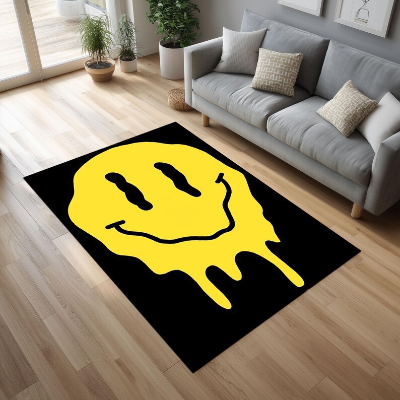Drippy Face Rug Melted Smiley Face Rug, Trendy Yellow Drip Art Carpet - Etsy Australia