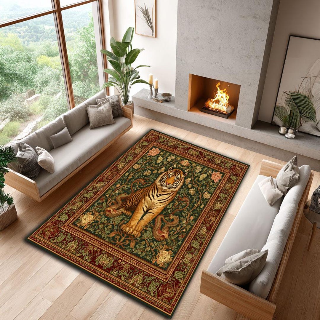 Dragor Rug Vintage Tiger Dragon Rug: Gothic Oriental Botanical Carpet - Etsy