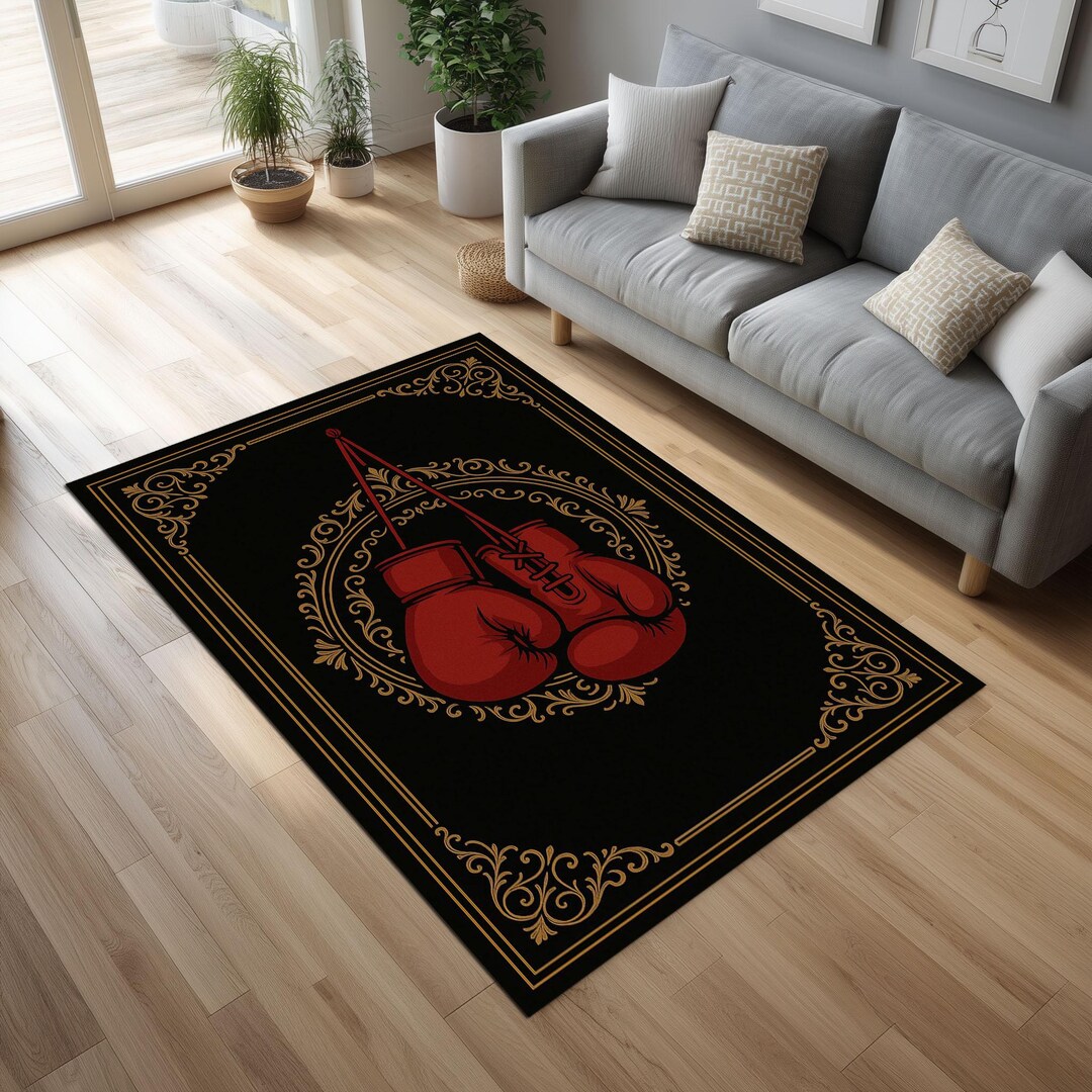 Boxing Gloves Oriental Rug – Fighter Theme Black and Gold Carpet - Etsy