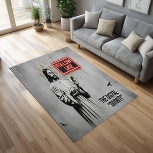Digital Divinity Graffiti Rug – Tech Worship Pop Art Decor