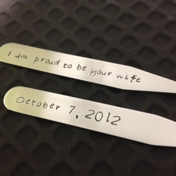 2.5" Hand Stamped Personalized Stainless Steel Collar Stays - Perfect Gift for Dad, Grandpa, Husband, Groom, Best Man, Groomsmen, etc