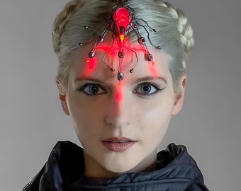 Chakra fibre optic headdress in steel colour