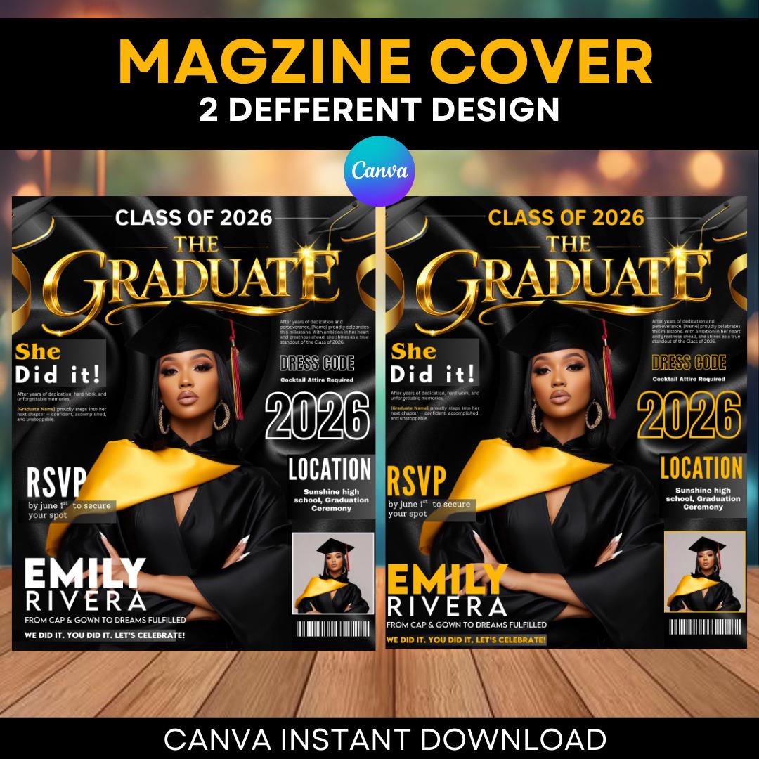 Magazine Cover Graduation Invite, DIY Flyer Template Design, Graduation ...