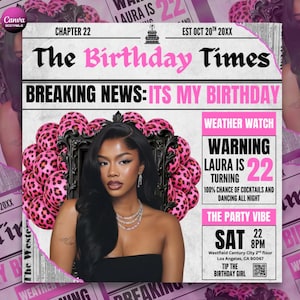 Editable Birthday Newspaper Flyer Template | Canva Party Invitation (1080 x 1080PX)