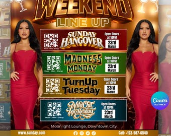 Nightclub Weekend Lineup Flyer, Mega DJ Event, Canva Template