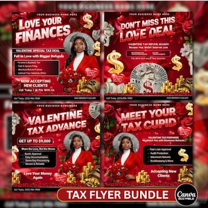 Valentine's Day Tax Prep Flyer Bundle, Accountant Marketing (Canva Editable)