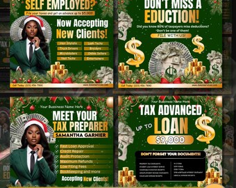 Christmas Tax Prep Flyer Bundle, Canva Templates (Digital Download)