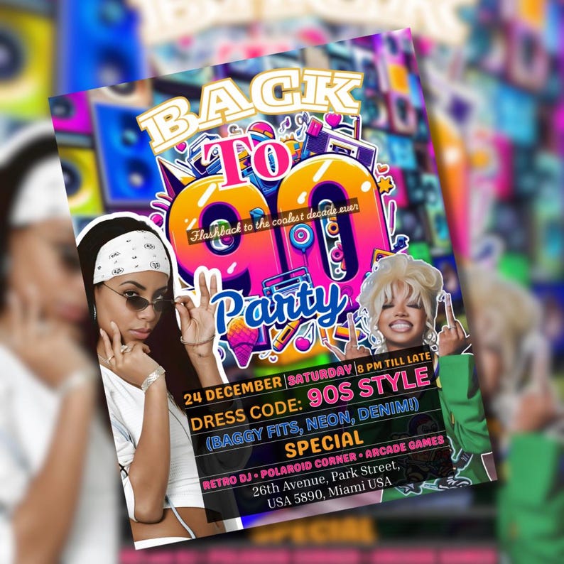 Editable 90s Birthday Party Invitation back to the 90s Neon party glow dance disco 2000s birthday 90s instant download, 90s Design Invite
Editable 90s Birthday Party Invitation back to the 90s Neon party glow dance disco 2000s birthday 90s instant download, 90s Design Invite90s Throwback Party Flyer | Retro Hip-Hop Event Invitation | Editable Digital Download