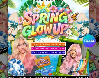 Spring Break Booking Flyer, Spring Booking Flyer, Spring Break Sale Flyer, Spring Special Flyer, Hair Lash Nail Makeup Braids,Canva Editable