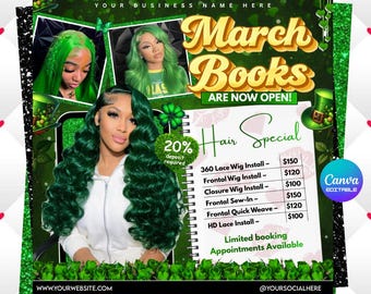 St. Patrick's Day Hair Salon Flyer, March Booking Template (Canva Editable, Instant Download)