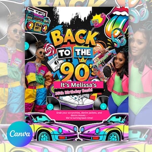 Editable 90s Birthday Party Invitation, Neon Dance Design (Digital Download)