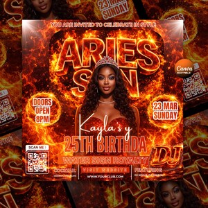 Aries Birthday Flyer, Aries Flyer, Birthday flyer, Aries Bash Flyer, Bday Flyer, Birthday Event, Invitation Flyer, Canva Template