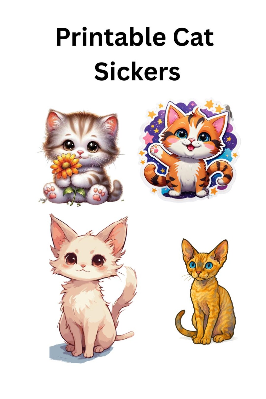 Printable Adorable Cat Stickers – 4 Sizes | A4 Sheet | DIY Labels ...
