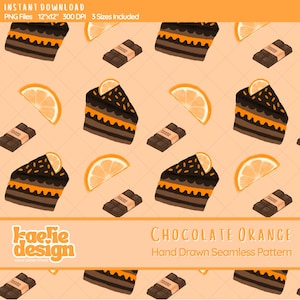 Fruity Cakes | Chocolate Orange Cake Seamless Pattern PNG | Hand Drawn Dessert Digital Paper | Sublimation Design