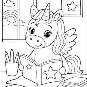 Unicorn Coloring Pages;Printable PDF; Kids Coloring Book; Classic coloring book; Retro coloring fof kids