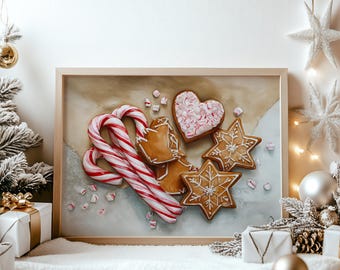 Christmas Gingerbread Cookies and Candy Canes - Printable Holiday Wall Art, Cozy Winter Decor, Festive Cottagecore Christmas Print 786