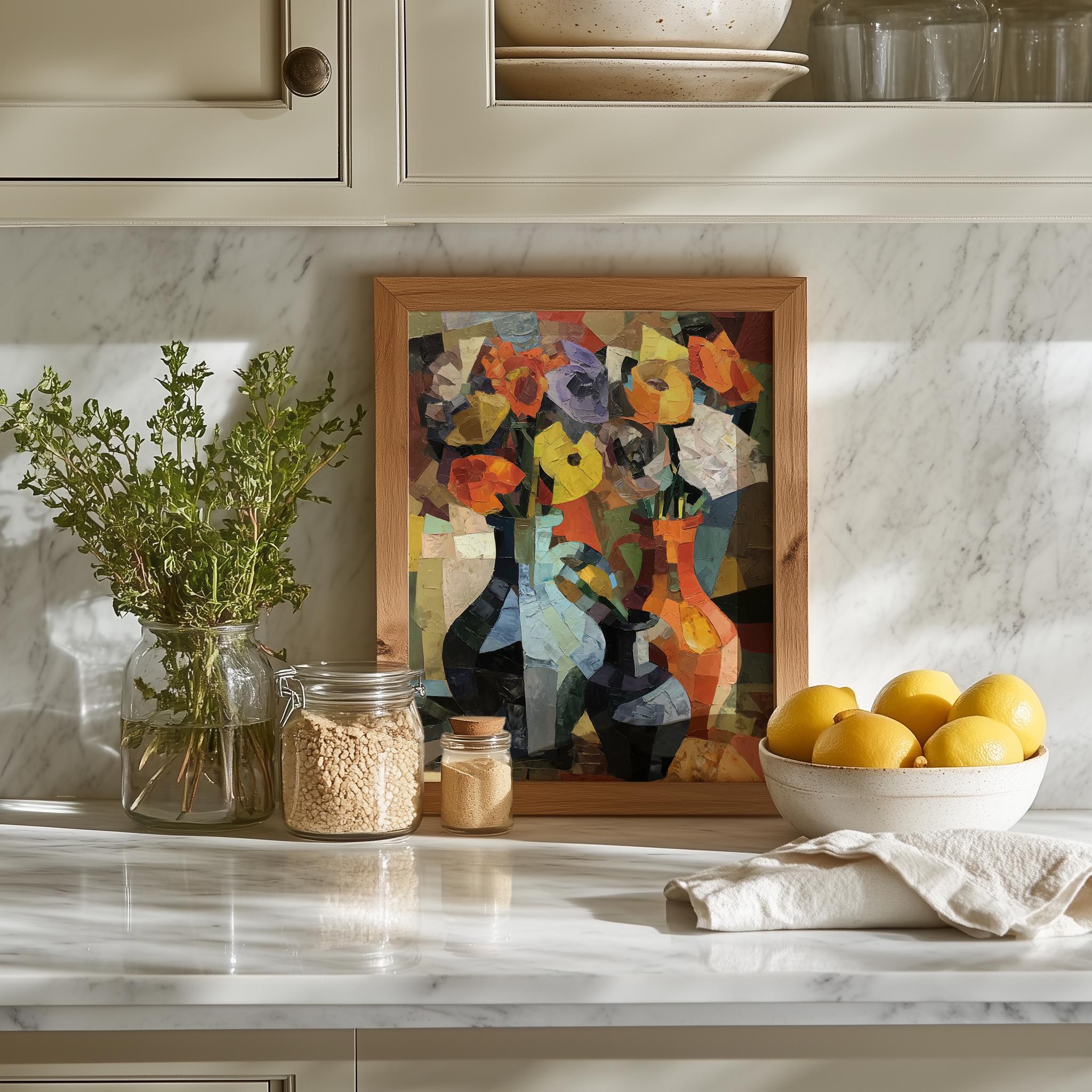 Modern Cubist Floral Printable Art - Geometric Bouquet Painting, Bold ...