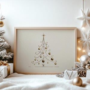 Printable Minimalist Christmas Tree Line Art - Elegant Holiday Wall Decor, Modern Festive Ornaments, Digital Seasonal Home Print 764
