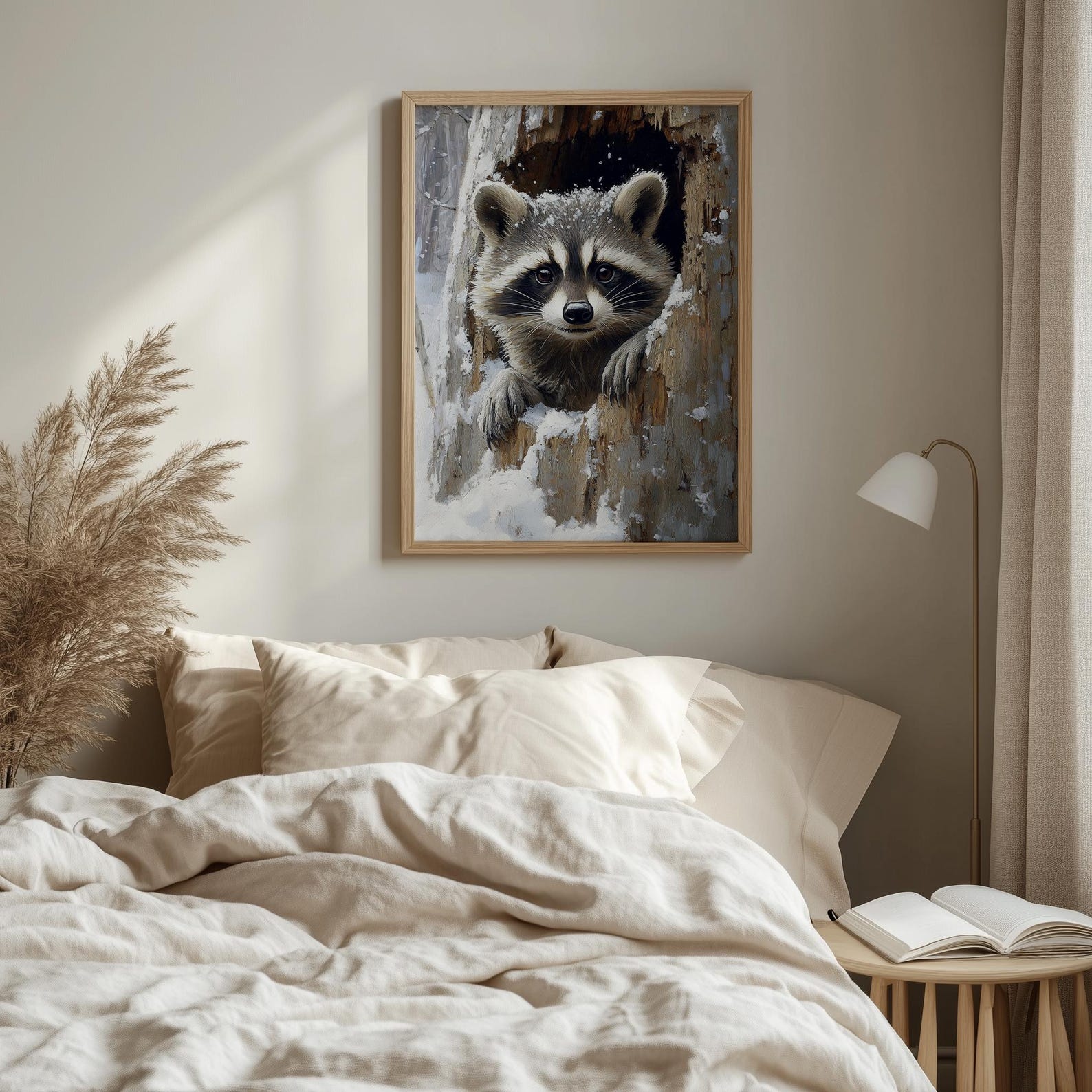 Rustic Raccoon Rustic Raccoon in Hollow Log - Woodland Animal Art Print, Cozy ...