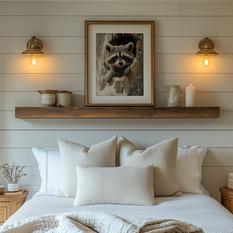 Rustic Raccoon Rustic Raccoon in Hollow Log - Woodland Animal Art Print, Cozy ...