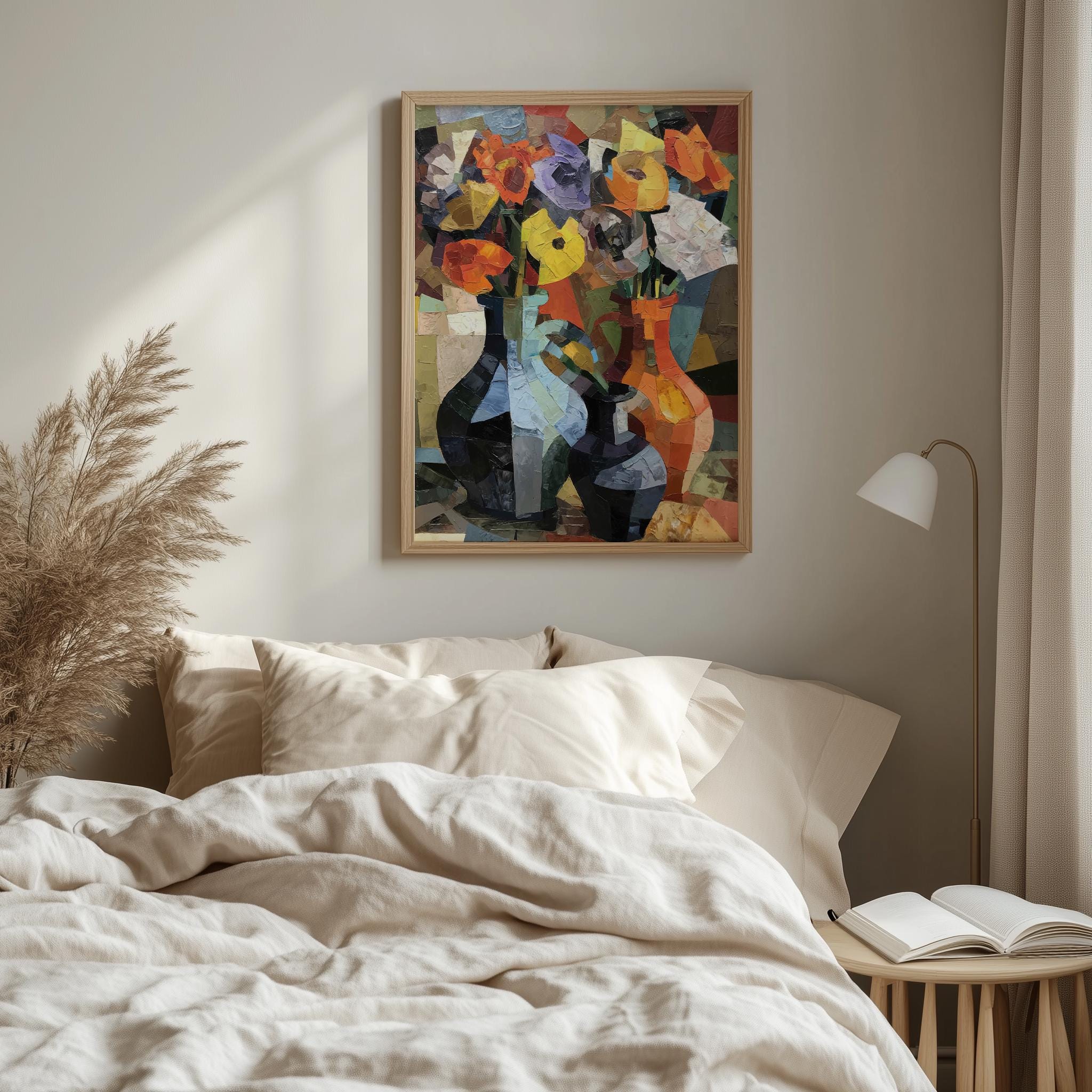 Modern Cubist Floral Printable Art - Geometric Bouquet Painting, Bold ...