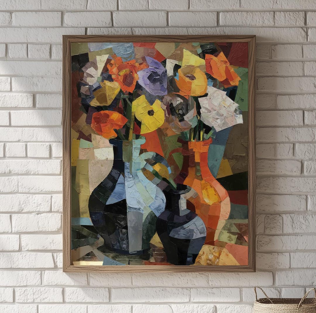 Modern Cubist Floral Printable Art - Geometric Bouquet Painting, Bold ...