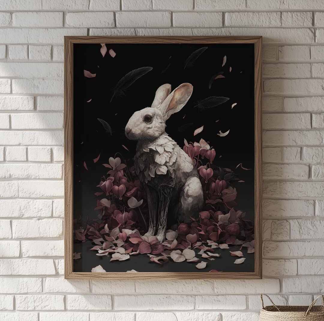 Spooky Rabbit Painting Printable Surreal Gothic Rabbit Art - Moody Dark Digital Painting ...
